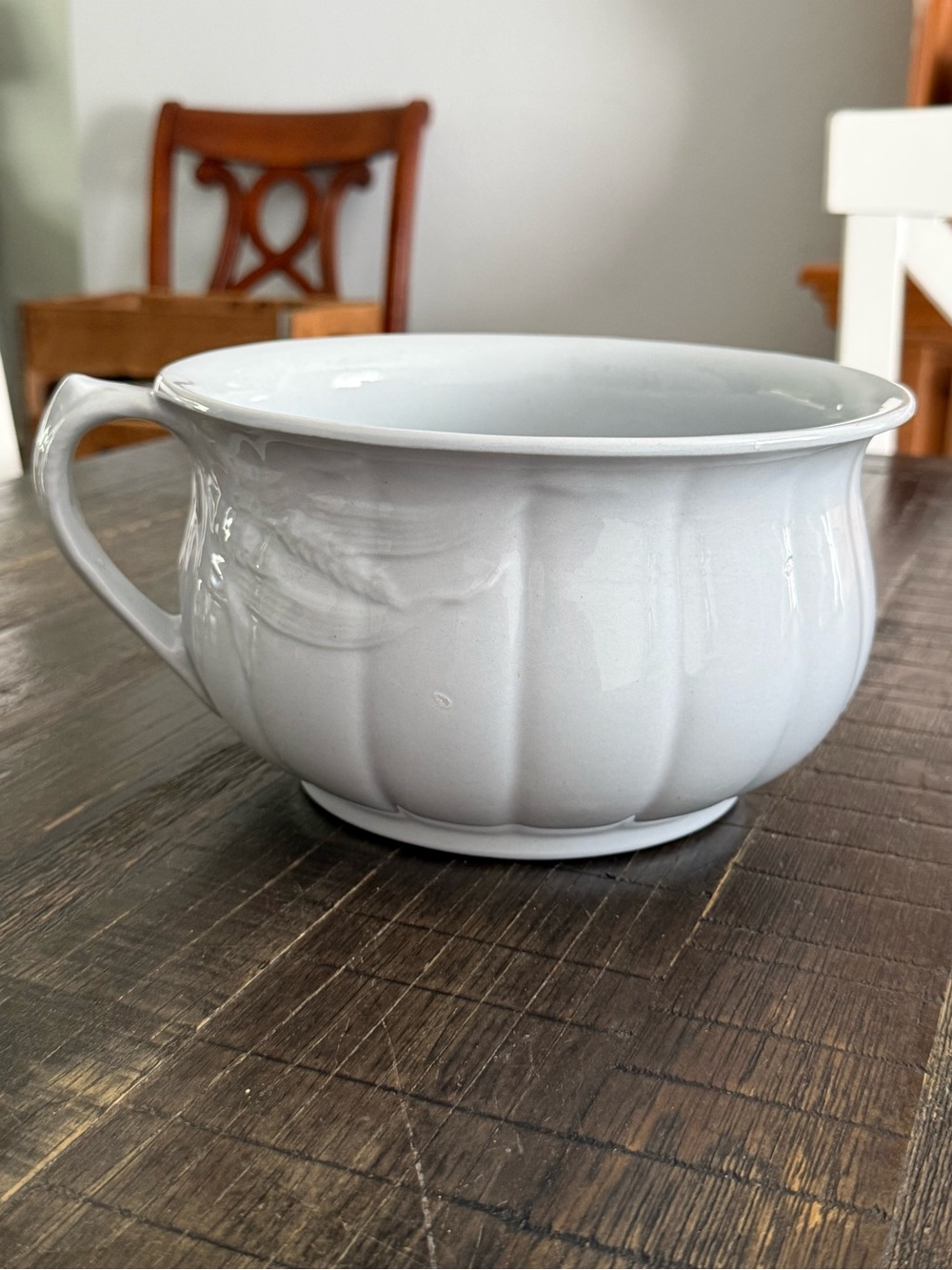 Antique white ironstone chamber pot, smoke-free home. Great for decorating
